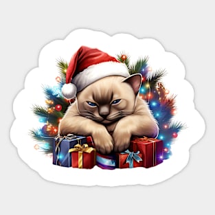 Lazy Tonkinese Cat At Christmas Sticker